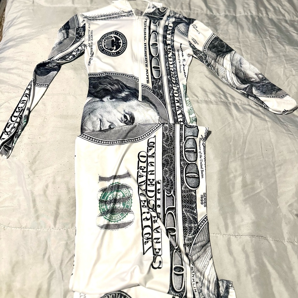 Money Print Long Sleeve Dress